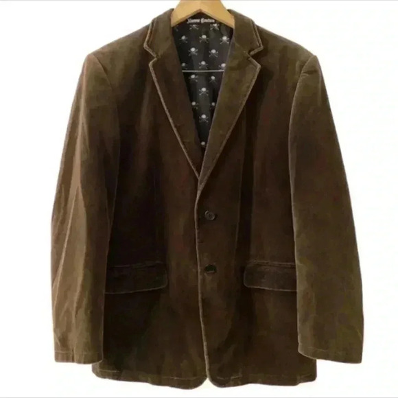 Xtreme Couture Mens Embroidered Royalty Velour Brown Blazer - Picture 1 of 7